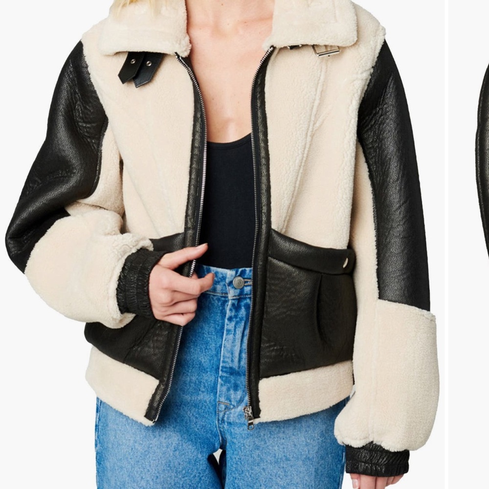 BlankNYC Faux Leather & Faux Shearling Jacket Women's Black and Cream Jacket